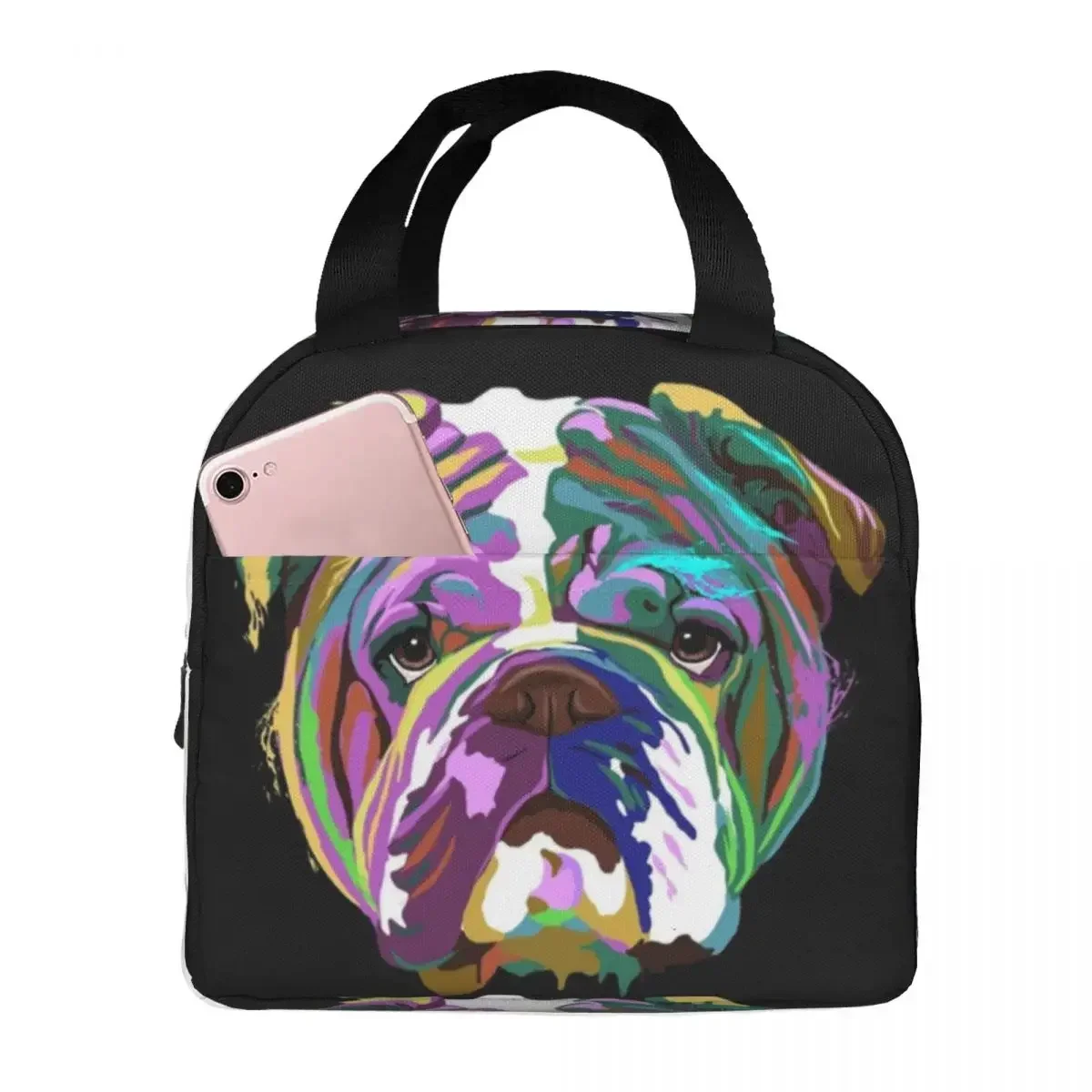 

English Bulldog Splash Lunch Bags Bento Box Portable Lunch Tote Resuable Picnic Bags Cooler Thermal Bag for Woman Girl Travel