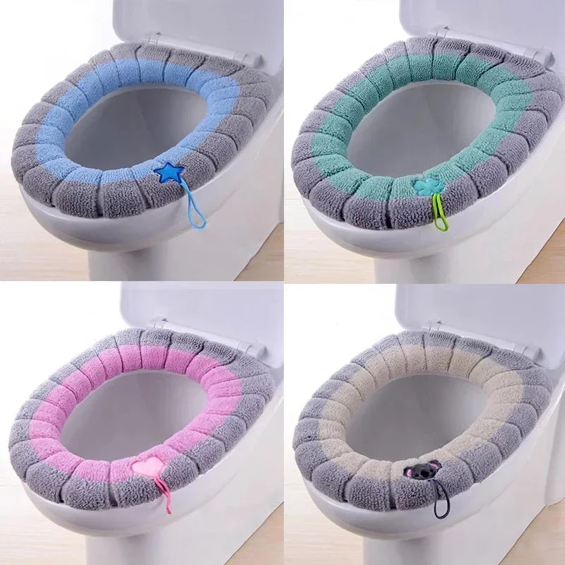 

Winter Warm Toilet Seat Cover Mat Bathroom Toilet Pad Cushion with Handle Thicker Soft Washable Closestool Warmer Accessories