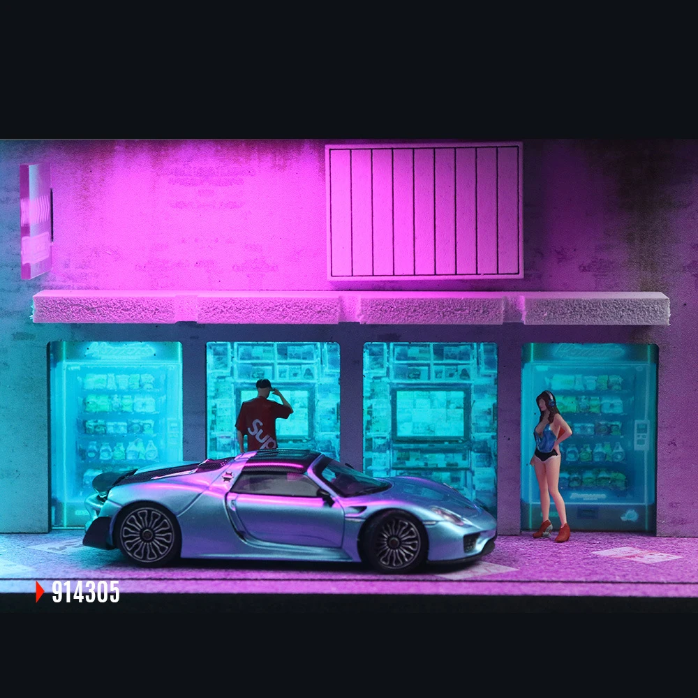 Cyberpunk سلسلة سيارة المرآب نموذج 1:64 مقياس Diorama سيارة المرآب نموذج مع أضواء LED وقوف السيارات الكثير مدينة لتقوم بها بنفسك نموذج مجموعات جمع #6