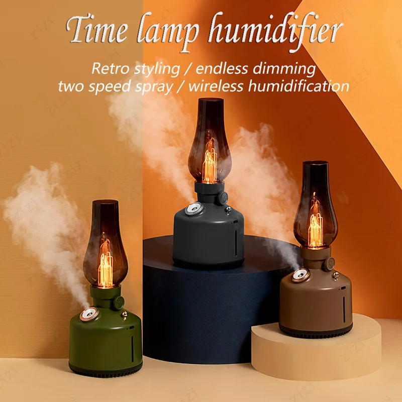 

Retro Candlestick Desk Lamp Design Wireless Humidifier USB Desktop Portable Silent Soft Atmosphere Small Night Light Humidifier