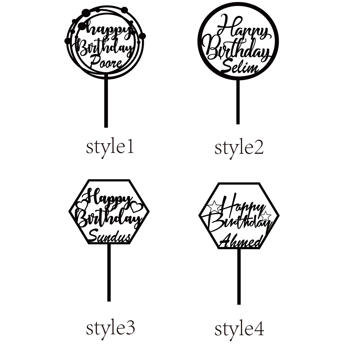 1PC Cartoon Happy beautiful birthday Customized Name Cake Stand Bar Topper Supplies Graduations & Holiday Celebrations view 6