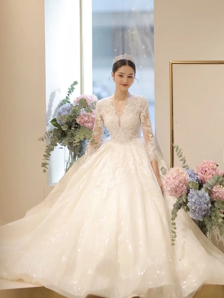 

Ele Simple Long Sve Wedding Dr 2025 New Sle Lightweightairy Fabric Suitable for plus Size Brides with Sves