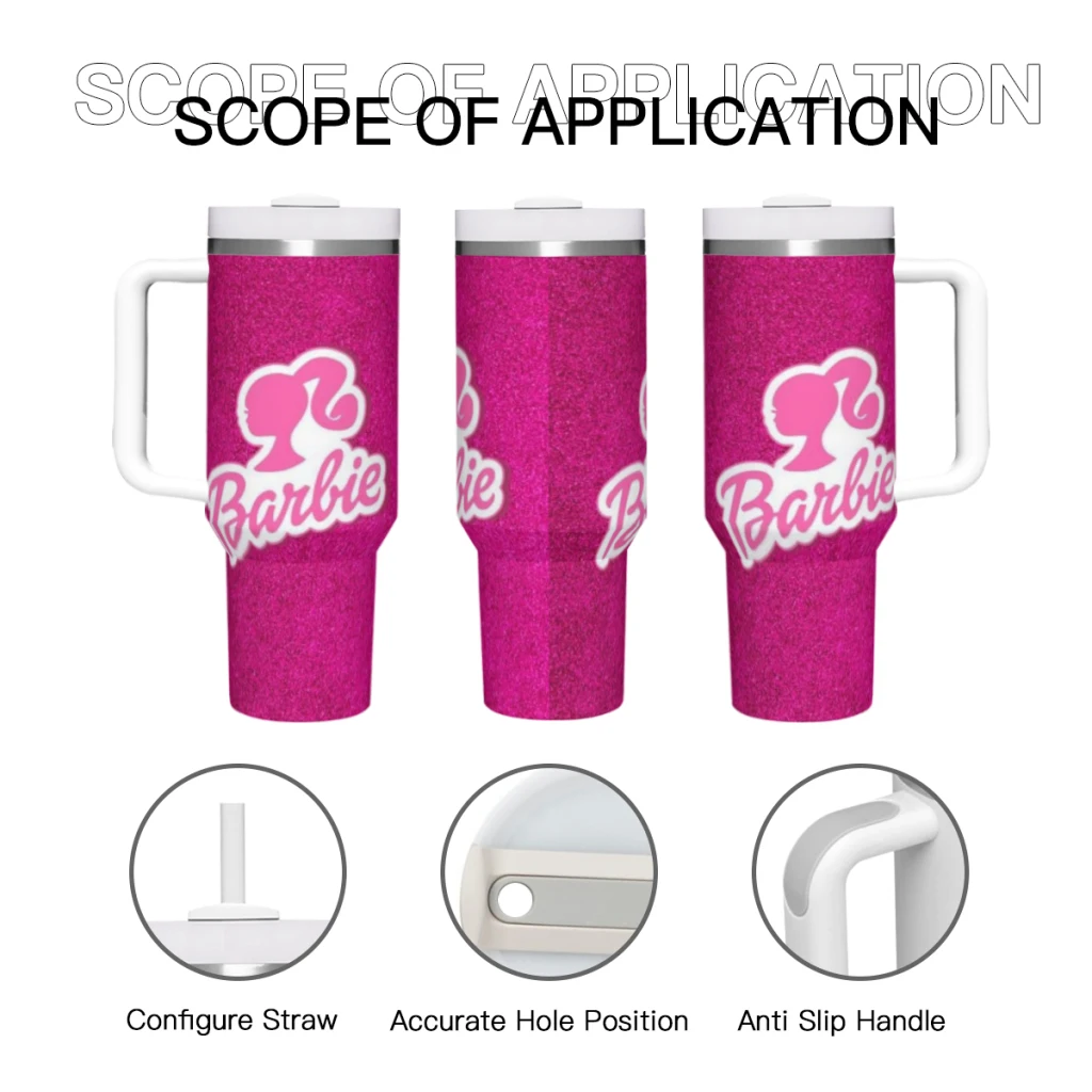 Barbie Hot Pink Barbie Hot Pink 40 oz Tumbler with Handle and Straw Lid Stainless Steel Insulated Tumblers Travel