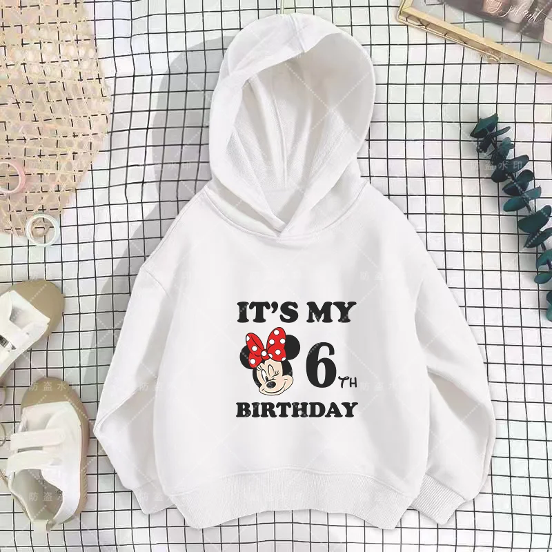 Disney Birthday Number 3-12 Minnie Mouse Hoodies Cartoons Baby Sweatshirt Boy Kawaii Girl Clothes Disney Mouse Kawaii Cartoons