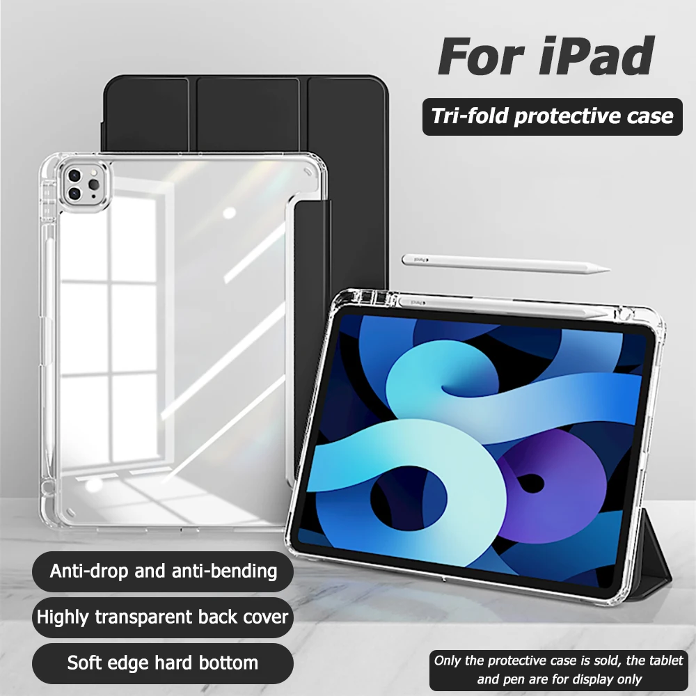 

Чехол для iPad Pro 12,9 10,5 11 13 дюймов 11 2024 iPad Air 13 2025 3 4 1 2 5 10th 11th Gen 9.7 2018 3 Fold с чехлом-держателем для карандашей