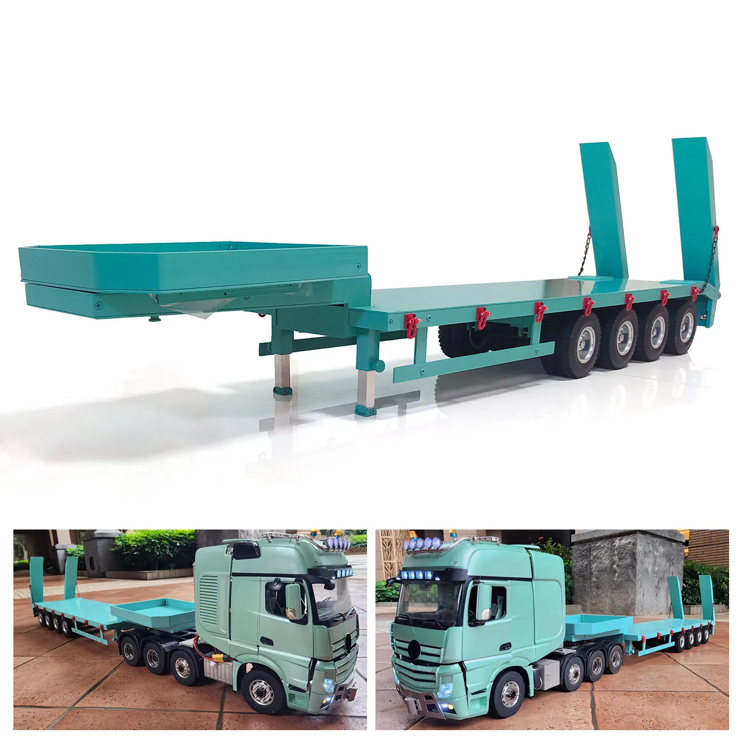 

Metal 4-Axle Trailer Painted Accessories for 1/14 RC Tractor Truck Remote Control Hydraulic Dump Cars Model Spare Parts TH23236