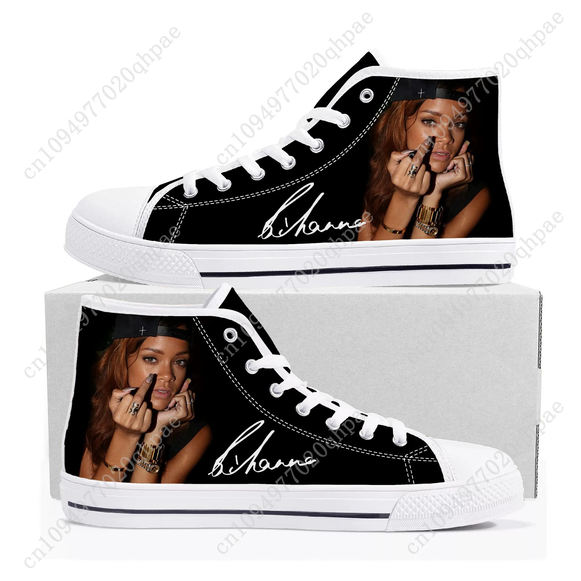 R-Rihanna Sepatu High Top Pria Wanita Remaja Sepatu Kanvas Berkualitas Tinggi Sepatu Pasangan Kasual Cetak 3D Sepatu Personalisasi
