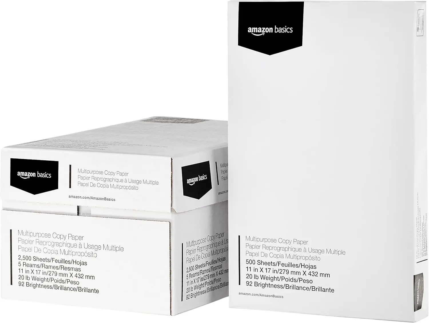

Multipurpose Copy Printer Paper 11x17 Inches, 20 lb, 5 Reams (2500 Sheets), 92 Bright White for Laser/Inkjet Printers