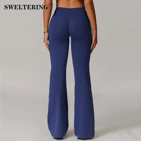 Hög midja, vida benbyxor, leggings för kvinnor, tights, fitness, bell-bottoms, yoga, elastiska leggings, push up, gymträning, utsvängda byxor 8 best sales yogabyxor - №7
