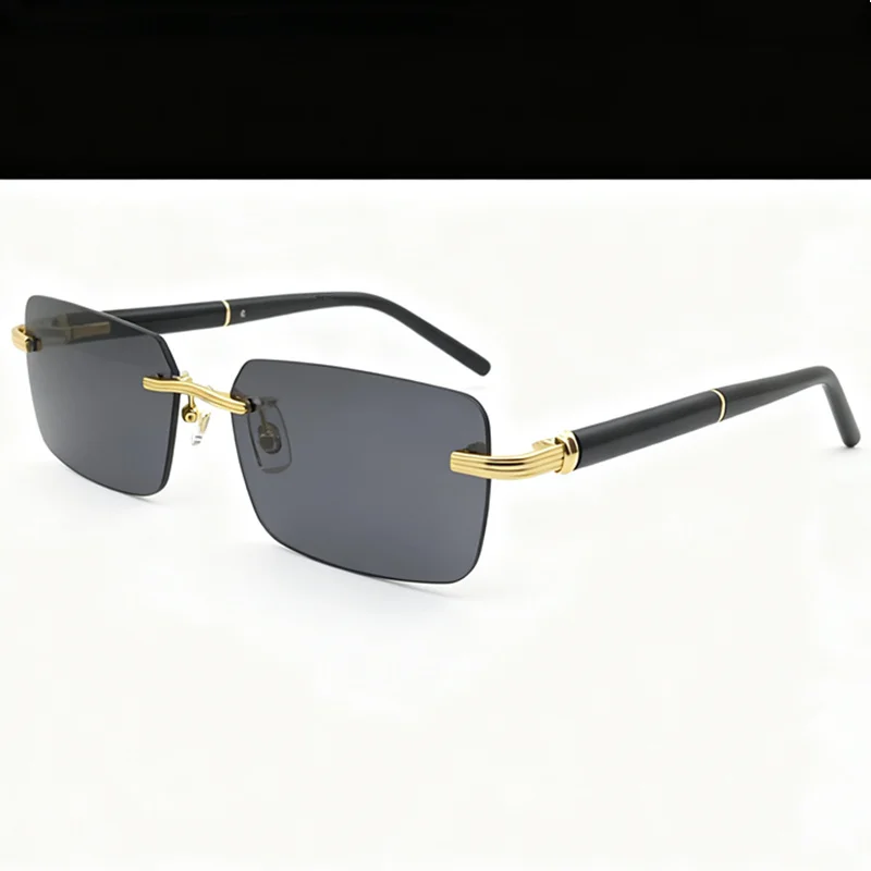 

LUXE Men Concise Square Rimless Polarzied Dark Sunglasses UV400 Business 56-16-140 for Driving Fishing Goggles