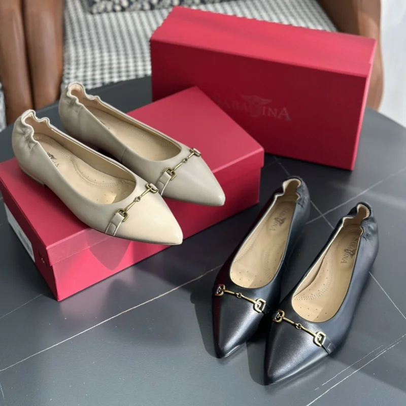 

Spring Summer New Pure Original Flat Bot Single oes Women's Pointed Toe Soft eepskin Retro Versatile Faion Slip-On L...