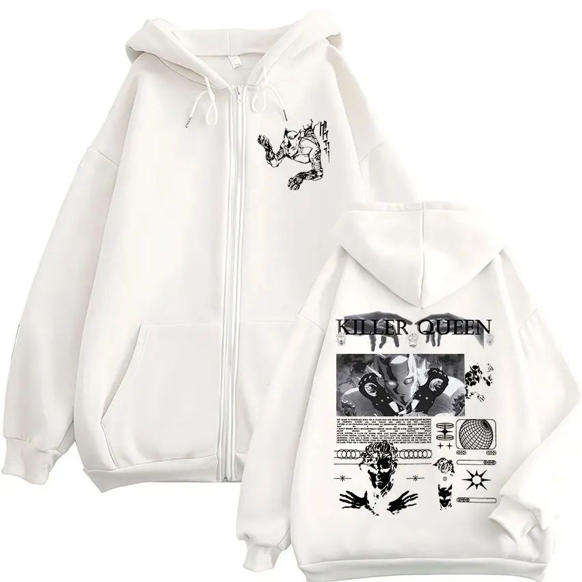 Customization Anime Jojo Bizarre Adventure Killer Queen Zipper Hoodies Men's Women Clothing Fashion Hip Hop Zip Up Long Sleeves