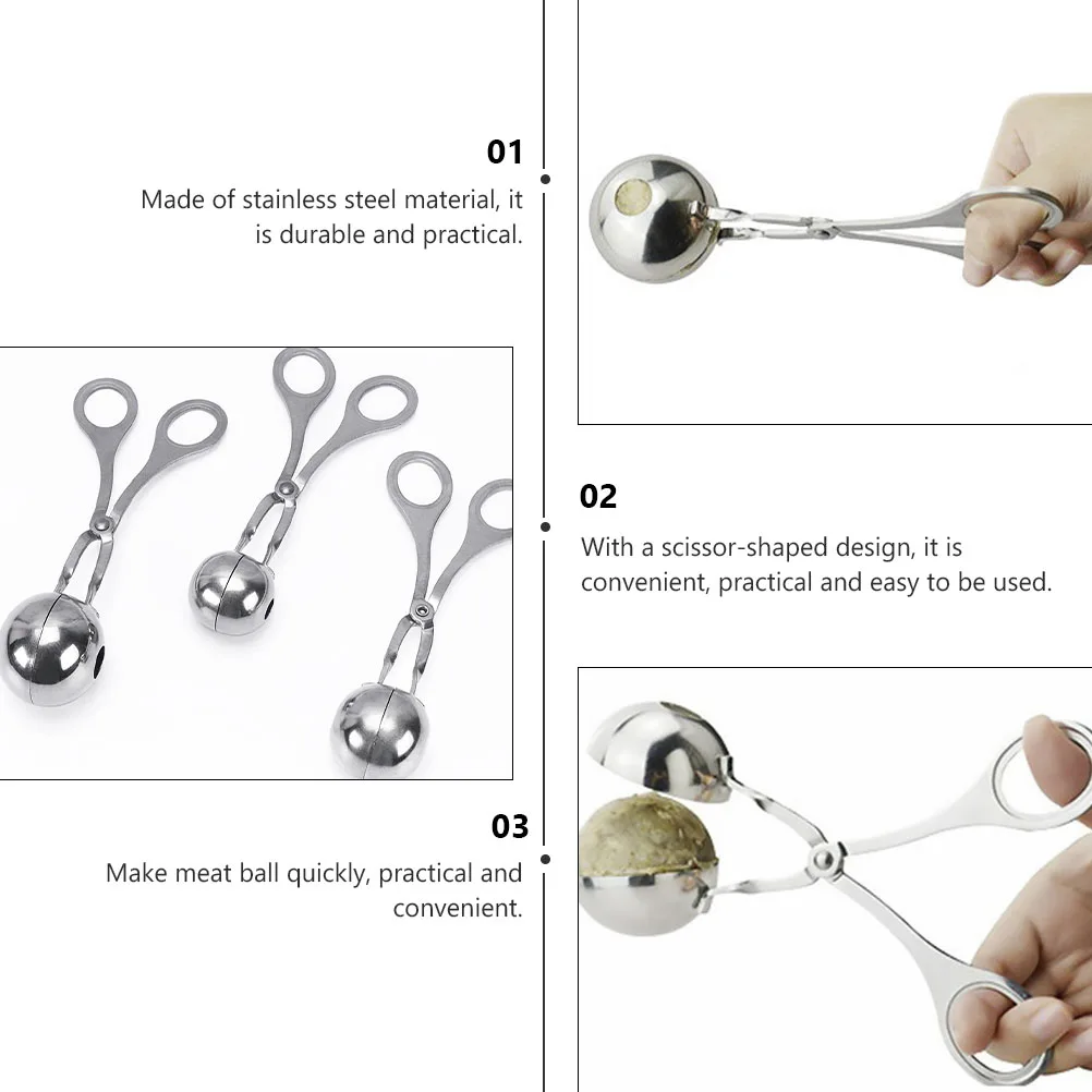 

3pcs Meat Ball Maker Stainless Steel Kitchen Gadget Shrimp Fish Balls Tool Practical Scoop Easy Use Clamp