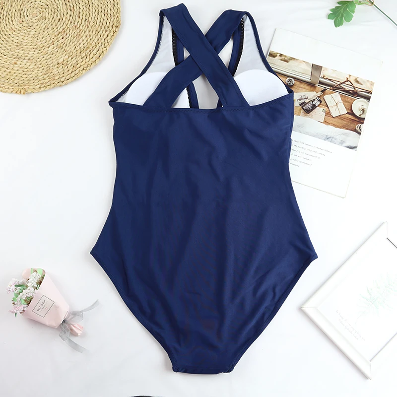 Sexy One Piece Swimsuit 2025 Vintage Bikini Blue Swimwear Women Swimsuit Bathing Suit Beachwear Monokini Female Swimming Suits