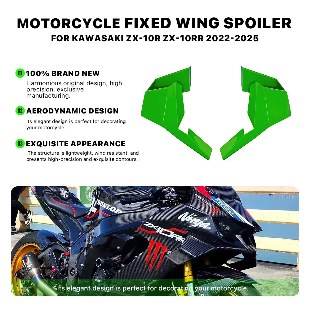

Motorcycle aerodynamic fixed wing spoiler For Kawasaki ZX-10R ZX-10RR 2022-2025 high-quality abs windshield wing winglet aileron