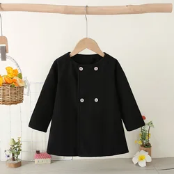 Children's New Girls' Round Neck Raglan Sleeve Woolen Coat Children's Autumn and Winter Westernized Solid Color Woolen Top