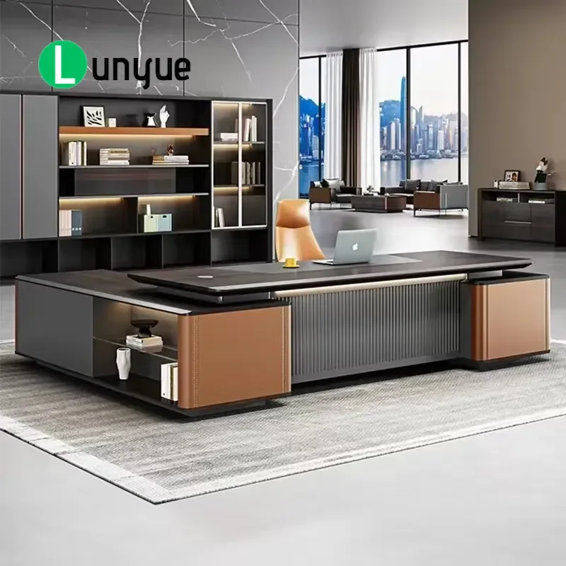 Commercial Custom High-End Modern L-Shaped Director Manager CEO Desk Executive Office Desk Table Set Wooden Modular