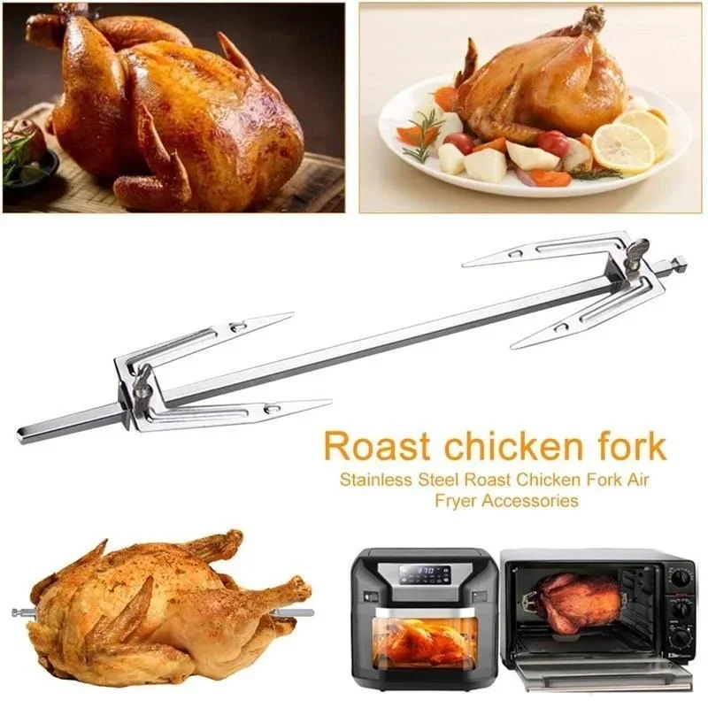 Stainless Steel Rotation Air Fryer Fork Roast Chicken Skewer Fish Meat Grilled Rack Roaster Forks BBQ Tools Oven Accessories view 3