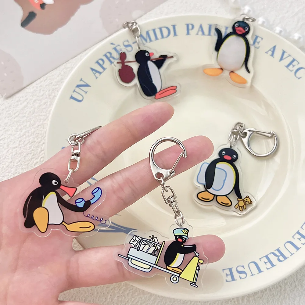 Cute Penguin Keychain for Kids Lovely Aniaml Acrylic Pendant Key Chain Bag Decoration Jewelry Accessories Cartoon Gifts