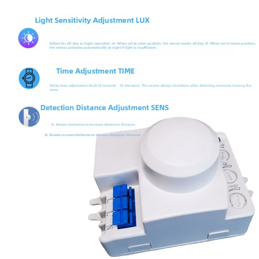 Induction Switch Microwave Motion Sensor Motion Detection Adjustable IP20 Protection For 360º Detection Angle Induction Switch
