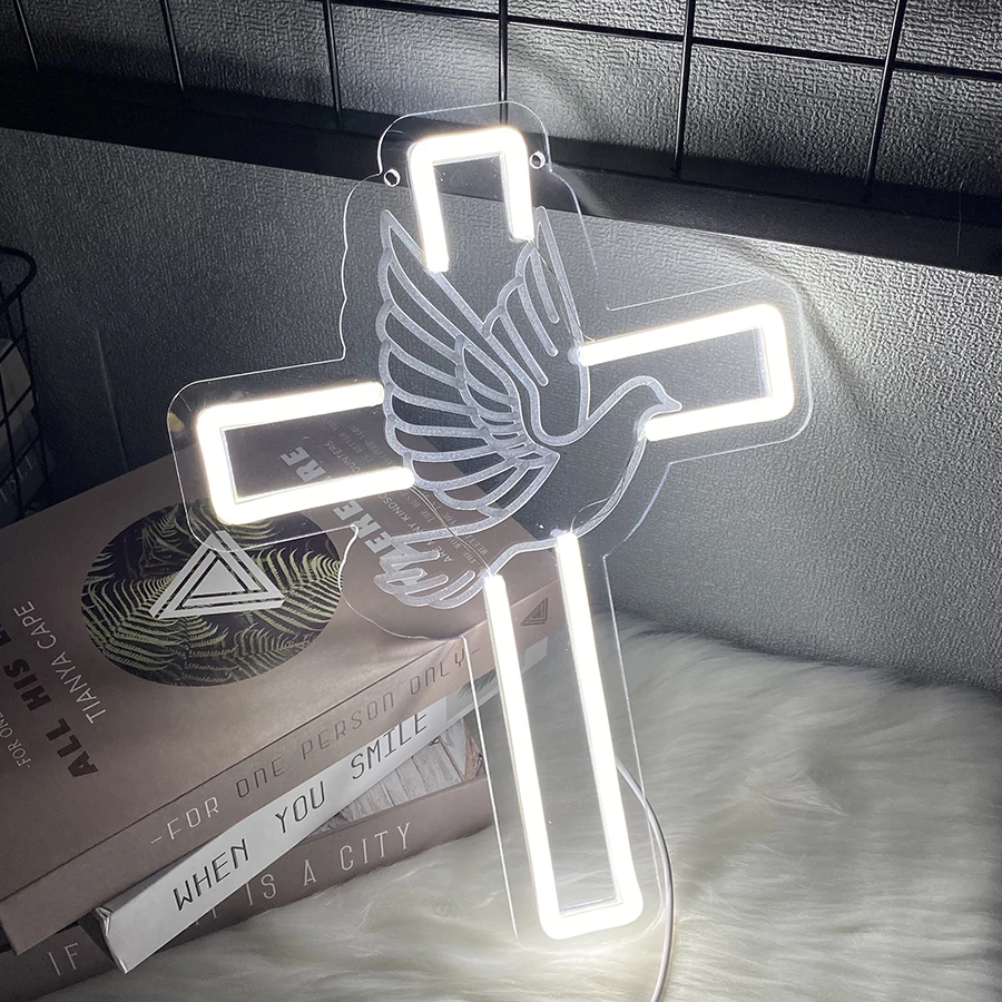 Cross Neon Sign Jesus Neon Lights Signs LED Light Sign for Wall Decor,Neon Cross Sign for Bedroom Living Room Wedding Gifts