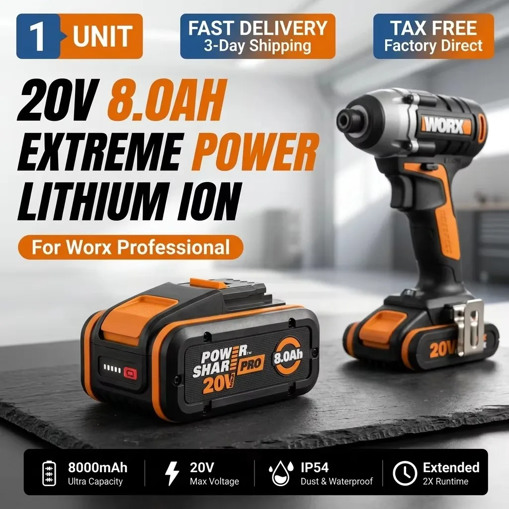 LIDIKALA 20V 8.0Ah PowerShare Li-Ionen-Akku, kompatibel mit WORX WA3553 WA3551 WA3553.1 WA3570, Ersatzakku für Elektroschrauber und Gartengeräte.