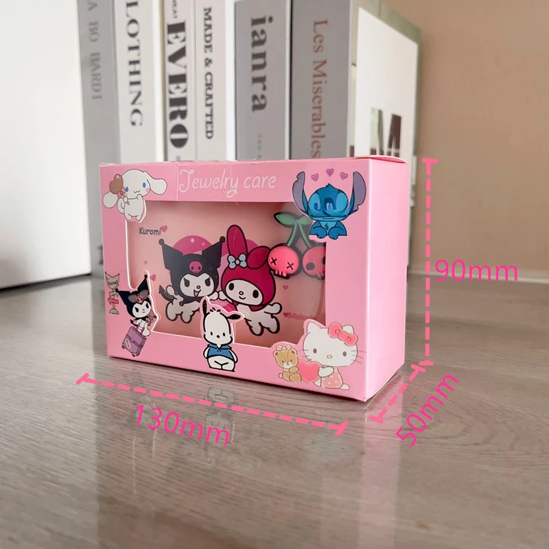 Kawaii Sanrio กล่องเครื่องประดับ Kuromi Hello Kitty สร้อยคอแหวนขนาดใหญ่ความจุกล่องเก็บน่ารักการ์ตูนอะนิเมะอุปกรณ์เสริมของขวัญ