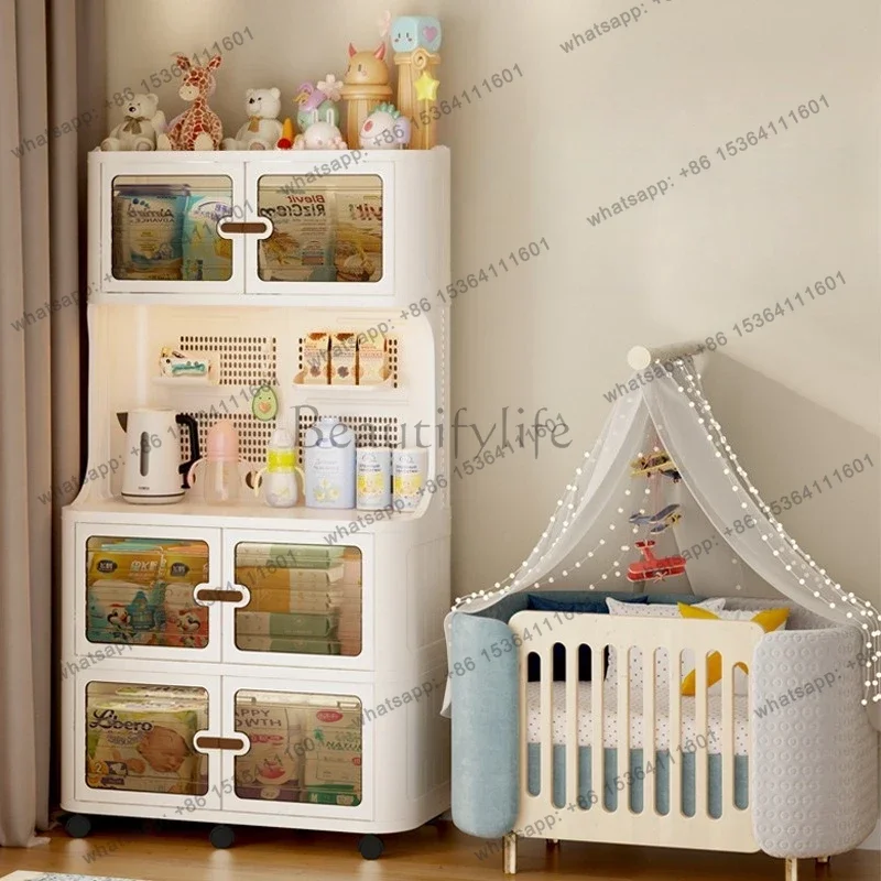 ld Plastic Baby Feeding Table Cabinet with Doors Drawer and Open Shelf Pantry Storage Organizer on Wheels Sideboard