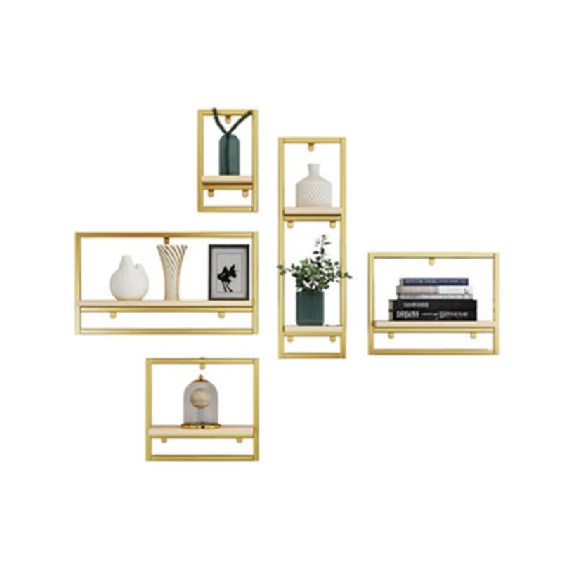 

Nordic background hanging rack gold wrought iron loft wall decorative rack storage