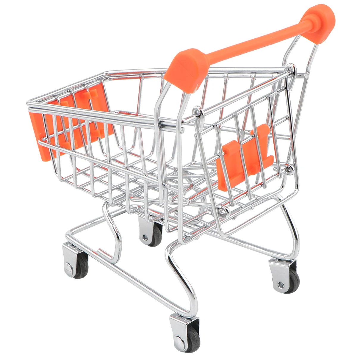 1pc Mini Shopping Cart Children Pretend Play Toy Iron Makeup Storage Grocery Cart Trolley with Electroplating (Random Color)