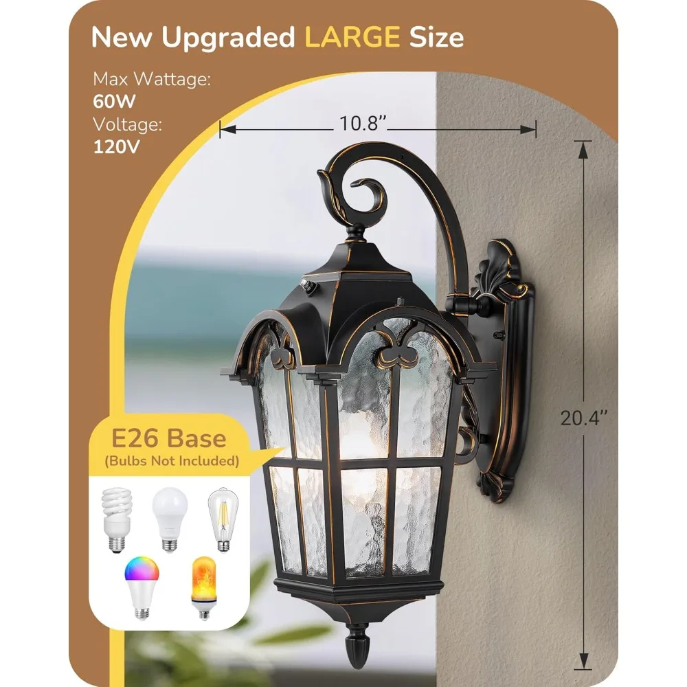 

Dusk to Dawn Outdoor Wall Lights, 20.4" Large Size Exterior Lantern Fixture, Porch Lights Wall Mount, Roman Wall Lamp