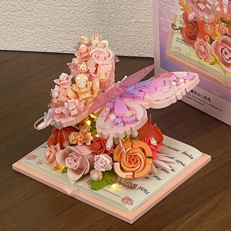 

Наборы для сборки игрушек для девочек: розовые бабочки, вечные букеты, строительные блоки, высококачественные сказочные подарки для девочек.