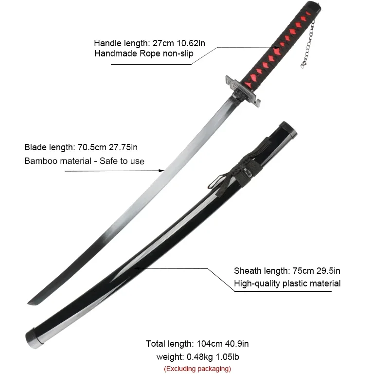 Personagem Anime Japonês Cosplay Armas, Kurosaki Itchigo Katana, Espada De Brinquedo De Madeira, Adereços De Halloween, 104cm