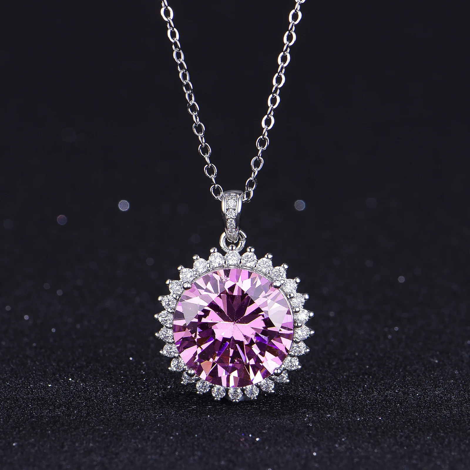 PT950 Pink Tourmaline Round Full-Diamond Beaded Pendant for Women - Super Popular on Live Streams and Best-Selling