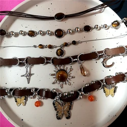 Punk Charm Sun Cross Butterfly Pendants Choker Chain Necklace For Men Women Trendy Y2K EMO Hip Hop Grunge Accessories Jewelry