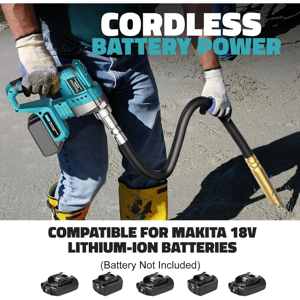 Herramienta vibratoria de hormigón portátil Compatible con batería Makita de 18 V (sin batería), Vibra de hormigón eléctrica inalámbrica de 600 W