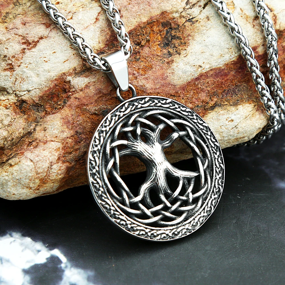 Fashion Vintage Viking Tree of Life Pendant For Men Women Stainless Steel Celtic Knot Necklaces Punk Amulet Jewelry Dropshipping