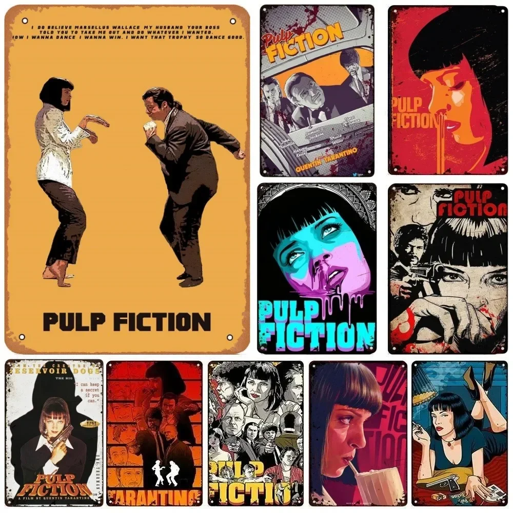 Metal Tin Sign Poster Pulp Fiction Film Metal Plaque Poster Decor for Bar Club Wall Decor Retro Home Bedroom Vintage Wall Pla