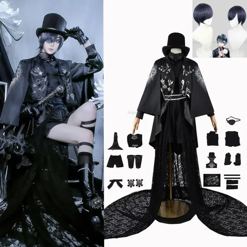 

Anime Black Butler Ciel Phantomhive Cosplay Halloween Costume Carnival Party Uniform for unisex fifteen Anniversary Dress