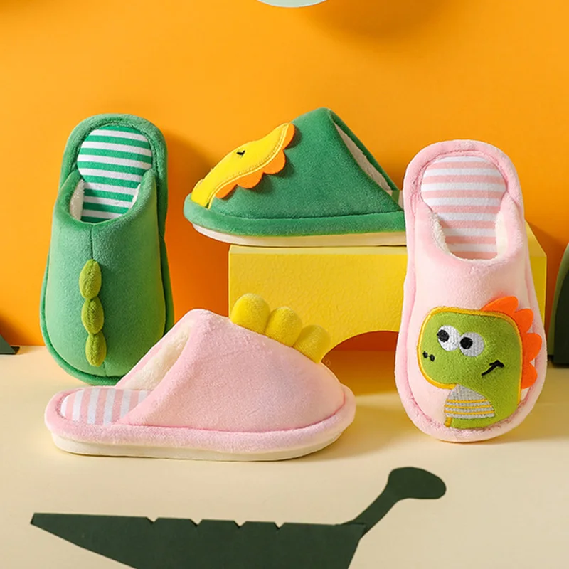 Children Cartoon Dinosaur Cotton Slipper Soft Autumn Winter Warm Princess Baby Boy Girl Indoor Home Bedroom Warm Cotton Shoes