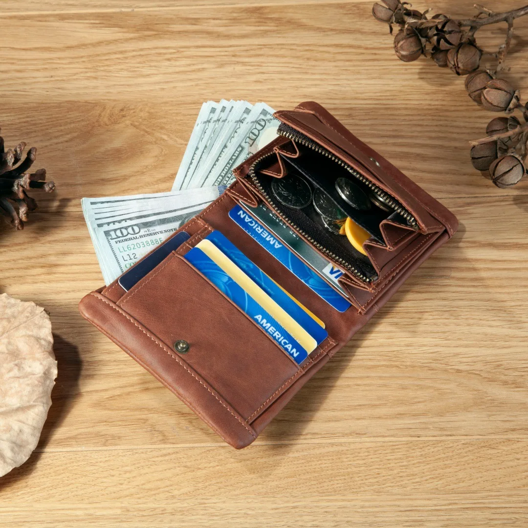First layer cowhide multi-functional men's wallet with iron chain anti-theft leather hand wallet