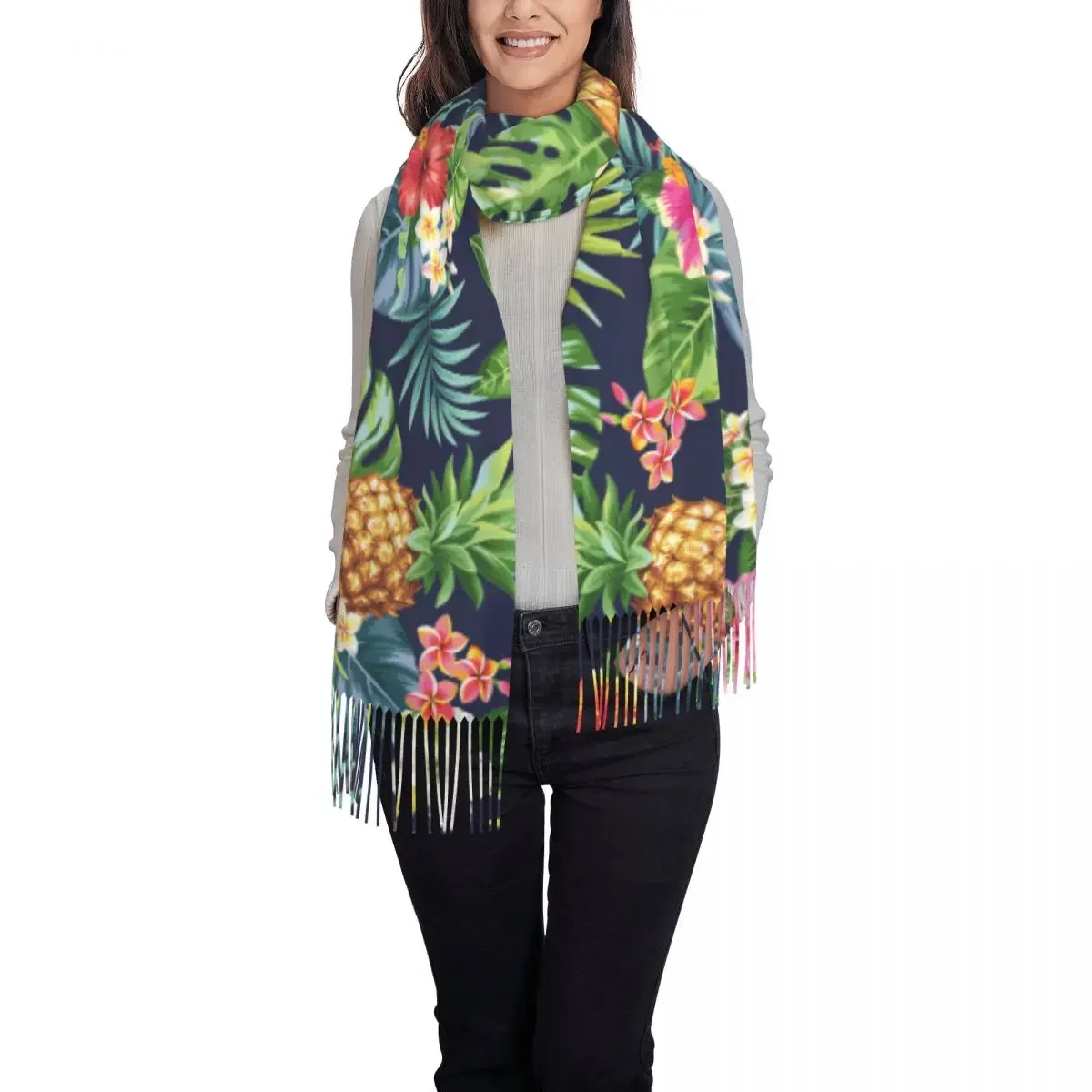 Custom Summer Tropical Fruits Pineapples Scarf Wrap for Women Long Winter Fall Warm Tassel Shawl Unisex Scarves