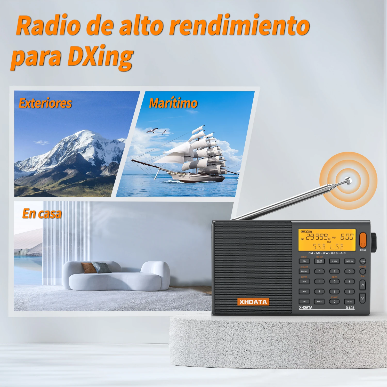 XHDATA D808 جهاز استقبال راديو متعدد الموجات محمول AM/FM/SW/MW SSB AIR RDS صوت ستيريو طويل المدى استقبال بطارية قابلة للشحن