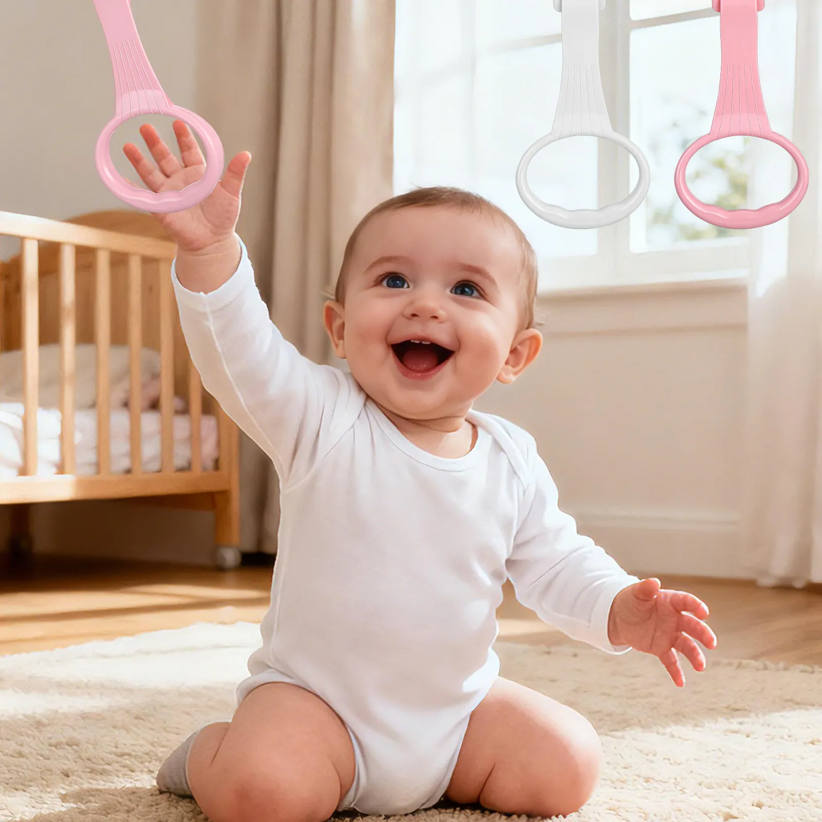 

Набор из 4 кольц-держателей для детской кроватки, легко устанавливаемые, для обучения малышей стоянию и ходьбе, ручки для детской кроватки, кольца-держатели для младенцев