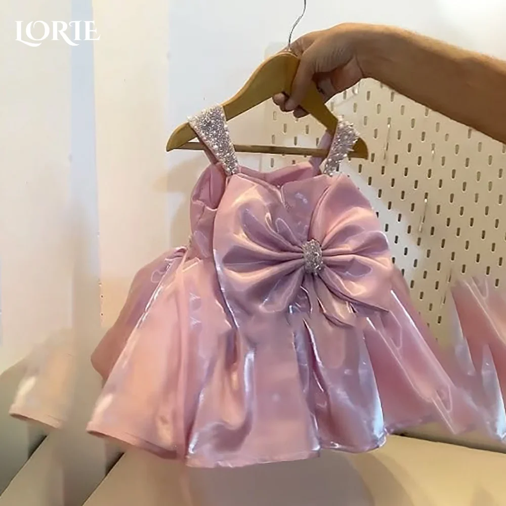 

LORIE Shiny Puff Flower Girl Dress Bow Sequins A-Line Midi Sparkling Pink Short Flower Girl Dresses Customized Gril Party Gowns
