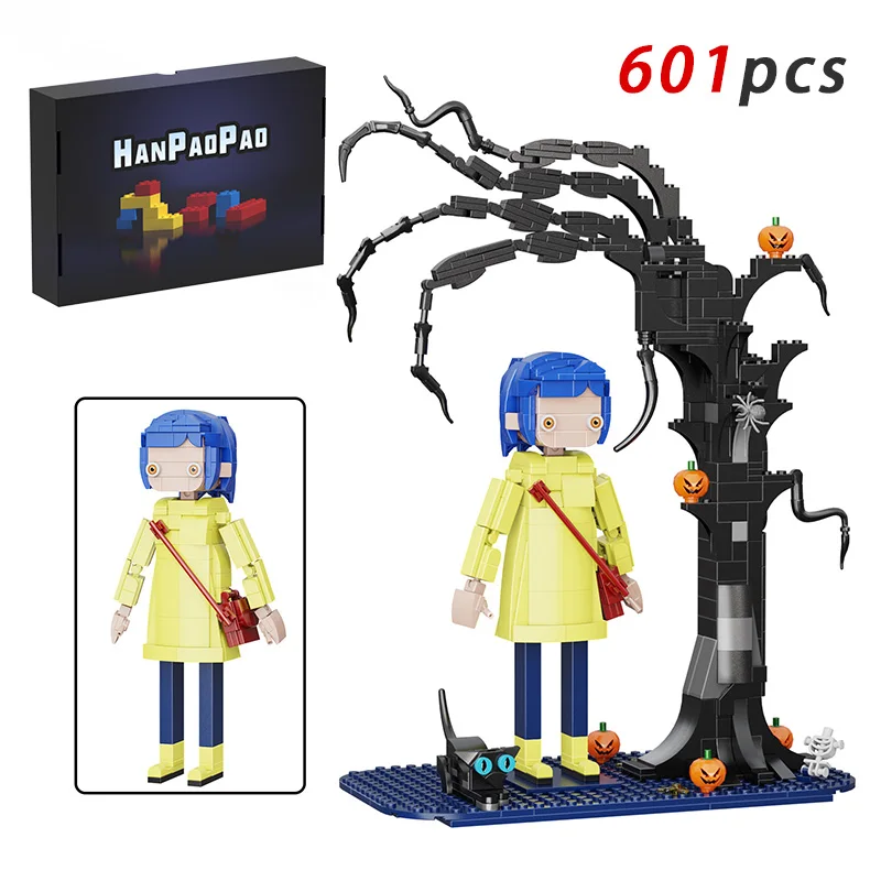 

601PCS 2-in-1Halloween Coralineed Action Figures Building Blocks Set Jones and Cats Brick Model Terror Pumpkin Ornaments Toys