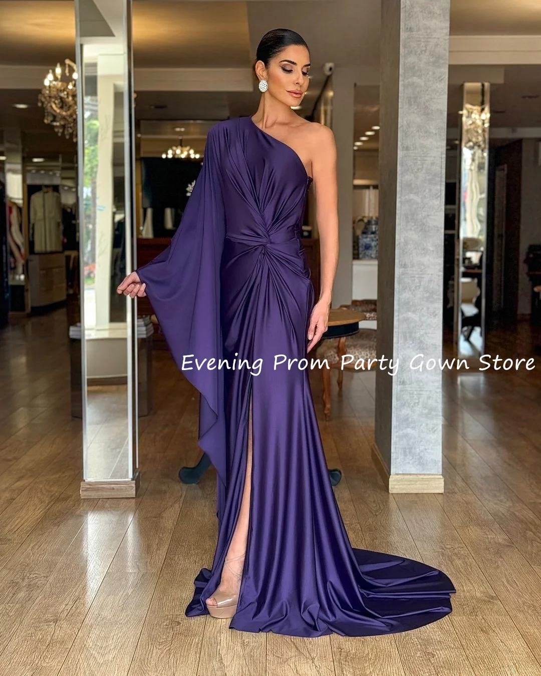 فساتين سهرة نسائية بكتف واحد من دبي من الساتان فستان رسمي أنيق للحفلات الراقصة فيستدوس دي فييستاس أنيق موهير 2024 طول الأرض #3