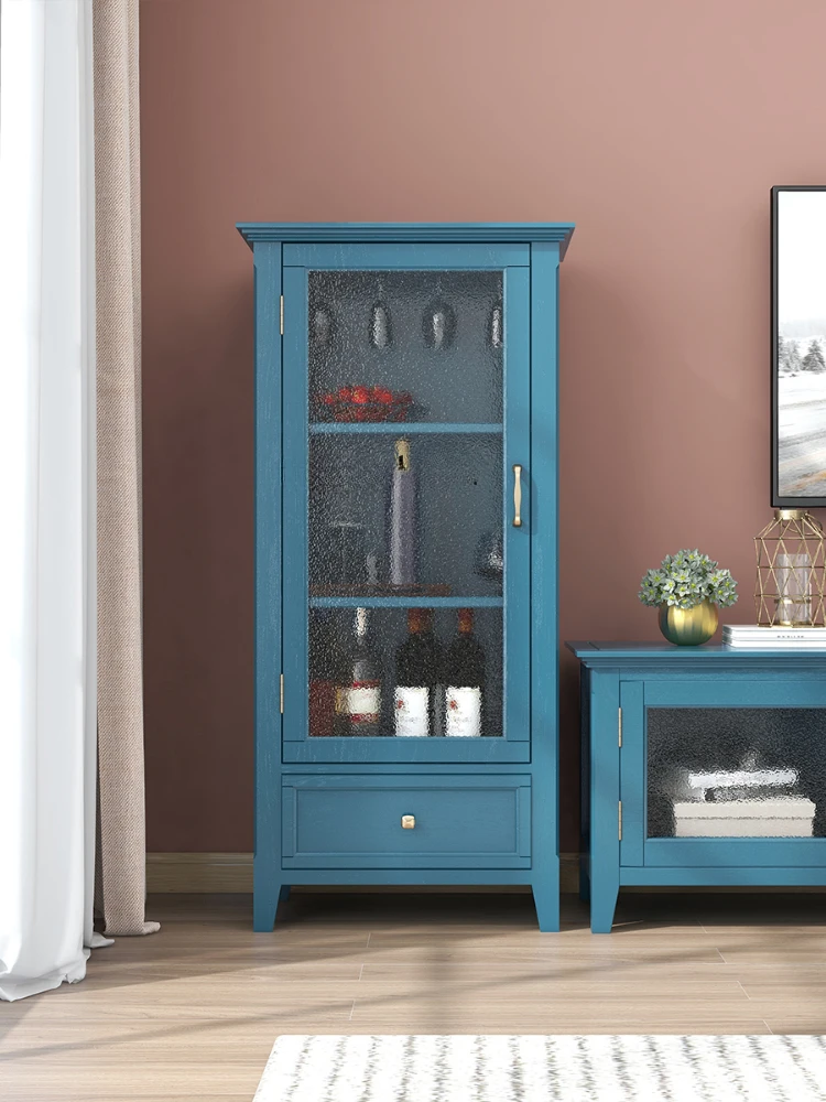 Wine Tea Living Room Combination Height Low Cabinet Household Storage Side Cabinet Single Door Glass Cabinet