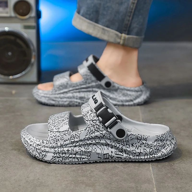 

Летние мужские шлепанцы с двойными ремешками, повседневные, из ЭВА, камуфляжные, для дома, нескользящие, пляжные, удобные, дышащие