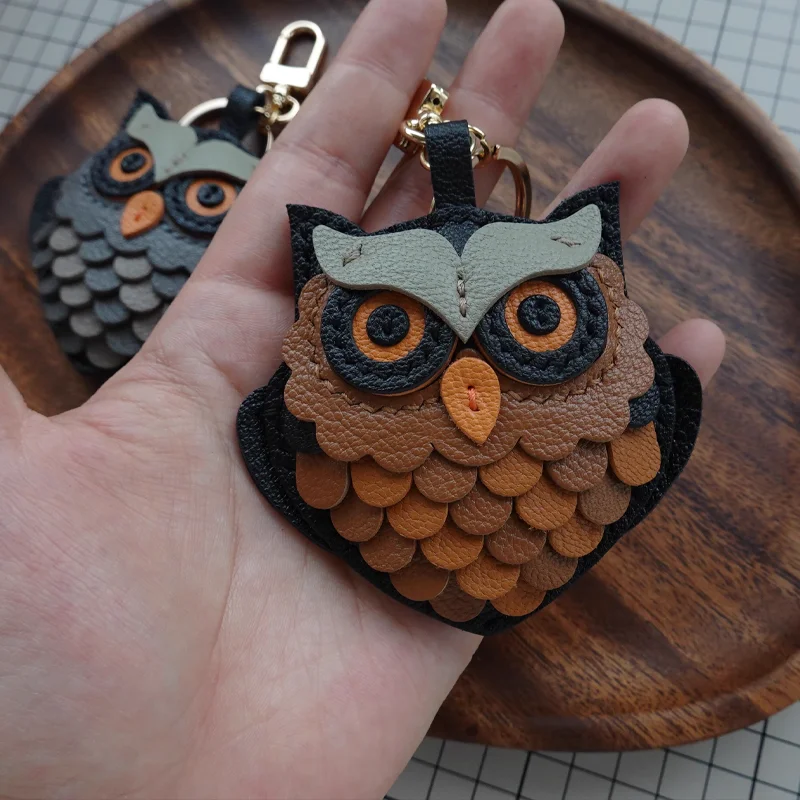 Keychain Bag Pendant Handmade PU Leather Owl Pendant For Man Woman Gift Gift